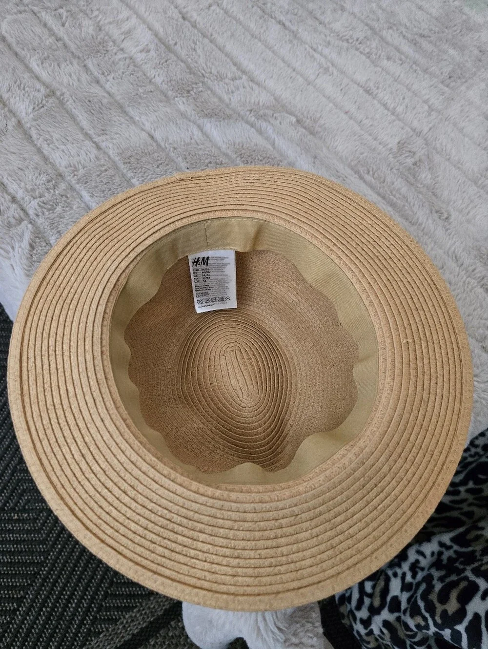 H&M Tan Straw Fedora with Navy Band - Summer Essential